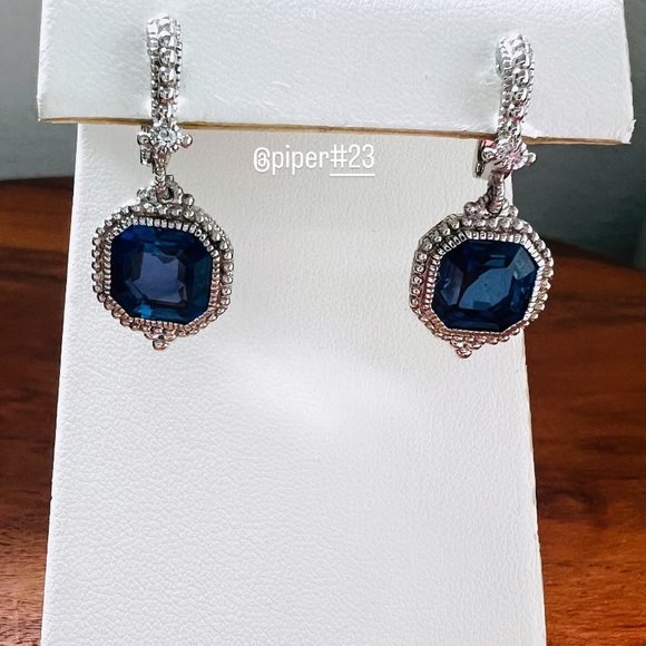 NWOT Judith Ripka JR TWO Estate Syn. Blue Sapphire Drop Earrings - Picture 6 of 13